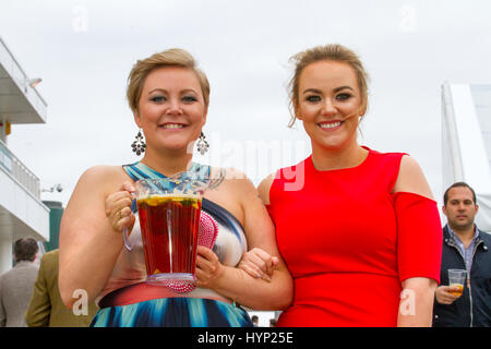 Liverpool, Merseyside, UK. 6th Apr, 2017. Opening Day fashions at the Aintree Grand National Festival. In light of previous years, when attendee's outfits have got attention for all wrong reasons, officials at the Grand National urged this year's racegoers to 'smarten up' to make the event more 'aspirational'. Credit; MediaWorldImages/AlamyLiveNews Stock Photo