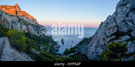 Sunset in the famous canyon of Sugiton in Marseille, France Stock Photo