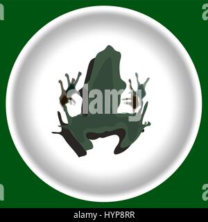 icon with dark green Frog silhouette isolated on white plate. Stock Vector
