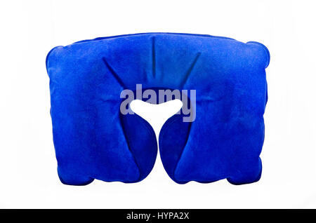 Blue travel pillow isolated on a white background Stock Photo