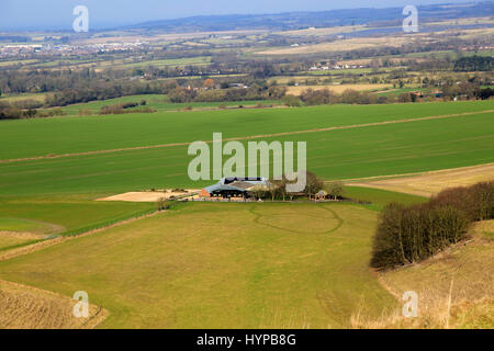 Chalk fields and clay vale, North Wessex Downs, Wiltshire, England, UK near Calstone Wellington Stock Photo