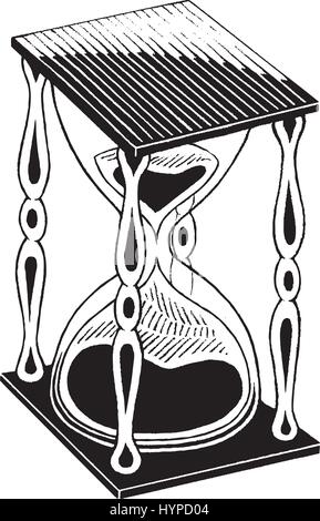 Vector Illustration of a Scratchboard Style Ink Drawing of an Hourglass Stock Vector