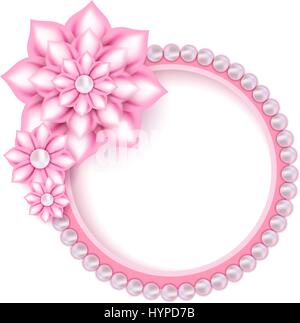 Jewelry pink pearl frame for photo Stock Vector