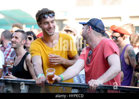 BARCELONA - JUN 18: People dance at Sonar Festival on June 18, 2015 in Barcelona, Spain. Stock Photo