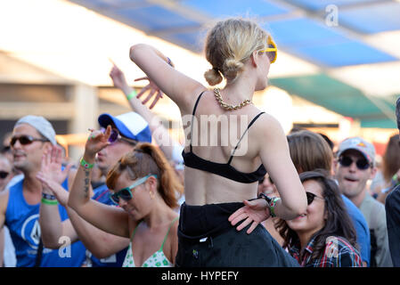 BARCELONA - JUN 18: People dance at Sonar Festival on June 18, 2015 in Barcelona, Spain. Stock Photo