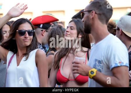 BARCELONA - JUN 18: People dance at Sonar Festival on June 18, 2015 in Barcelona, Spain. Stock Photo