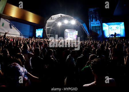 BARCELONA - JUN 20: People in a concert at Sonar Festival on June 20, 2015 in Barcelona, Spain. Stock Photo