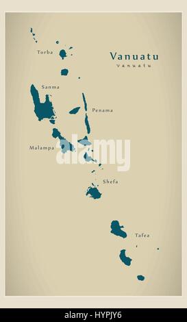 Vanuatu map, islands and city with names, white blue card paper 3D ...