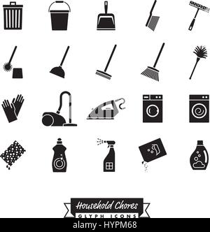 Collection of 20 Household Chores glyph Icons on white background Stock Vector