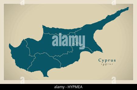 Map of Cyprus with regions. A simple country border map with regional ...