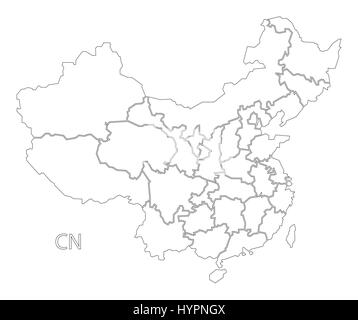 Regional map of administrative provinces of China. Thin black outline ...