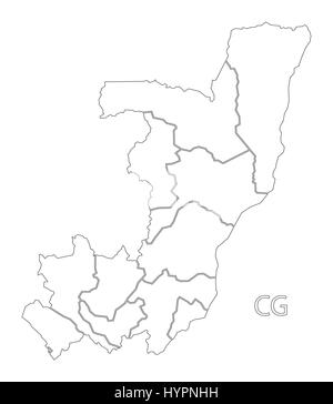 Congo Republic departments Map black and white illustration Stock ...