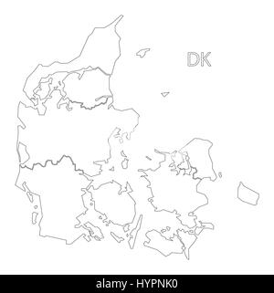 Denmark outline silhouette map illustration with regions Stock Vector