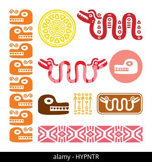 Aztec animals, Mayan snake, ancient Mexican design set Stock Vector