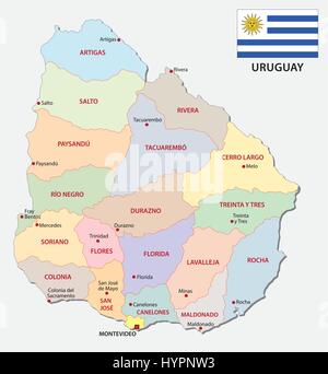uruguay administrative map with flag Stock Vector
