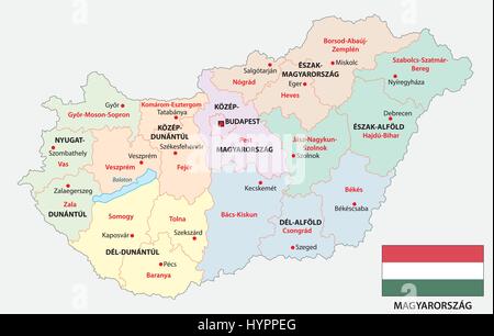 administrative map of the Hungarian regions and counties Stock Vector