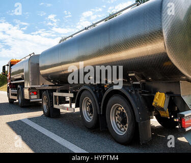 Tanker storage vessel on the road, Switzerland Stock Photo