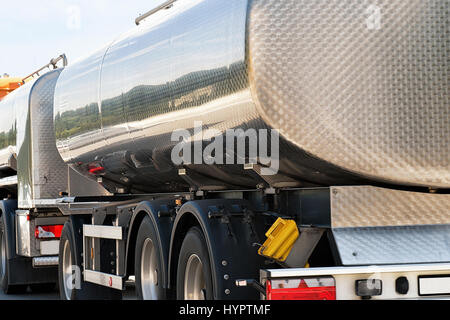 Tanker storage vessel on the road in Switzerland Stock Photo