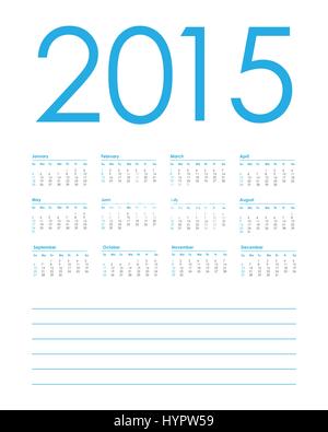 calendar planner for 2015, week starts with sunday, vector illustration Stock Vector