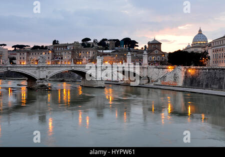 View of Vittorio Emanuele II bridge in Rome at evening Stock Photo
