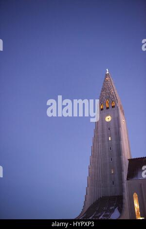 Hallgrímskirkja church is Reykjavík's main landmark and its tower can be seen from almost everywhere in the city in Iceland Stock Photo