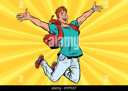Young man jumping for joy Stock Vector