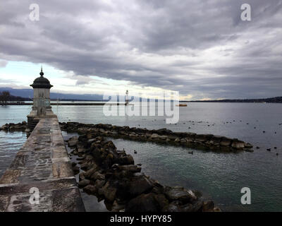 Lighthouse on Lake Geneva Switzerland Stock Photo