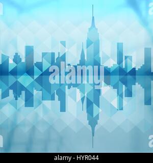 City skyline illustration made of abstract geometric shapes in blue color. Modern clean style background template. EPS10 vector. Stock Vector