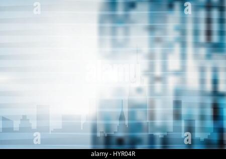 Blue city skyline illustration, abstract blur background ideal for modern digital business or technology design. EPS10 vector. Stock Vector