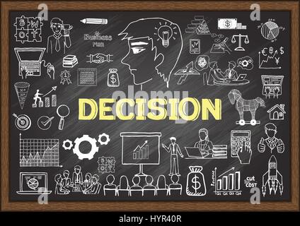 Hand drawn icons about decision on chalkboard. Vector illustration Stock Vector