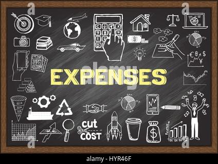 Hand drawn icons about expenses on chalkboard. Vector illustrations Stock Vector