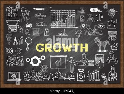 Hand drawn icons about growth on chalkboard. Vector illustrations Stock Vector