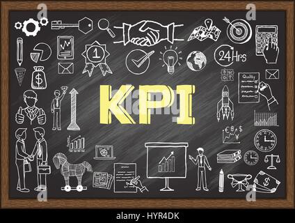 Hand drawn icons about kpi on chalkboard. Vector illustrations. Stock Vector