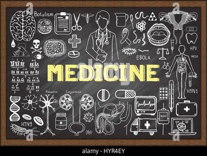 Hand drawn icons about medicine on chalkboard. Vector illustrations. Stock Vector