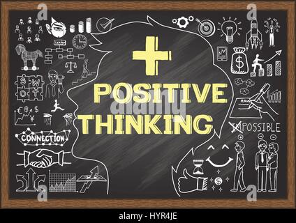 Hand drawn icons about positive thinking on chalkboard. Vector illustrations. Stock Vector