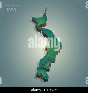 3d isometric map of Japan isolated with shadow. Paper card style vector ...