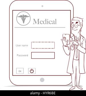 Medicine doctor working with modern tablet computer and virtual interface as medical concept Stock Vector