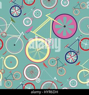 vector seamless blue background Fixed Gear Bike Pattern Stock Vector