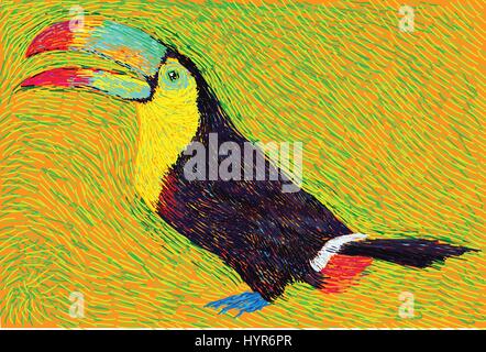 post impressionist style colore toucan bird illustration Stock Vector