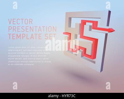 vector 3d business theme presentation template set Stock Vector