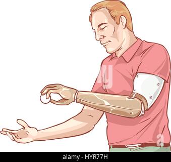 vector illustration of a Man using His Prosthetic Arm Stock Vector