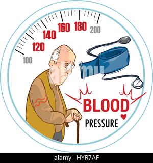 white background high blood pressure and the old man Stock Vector
