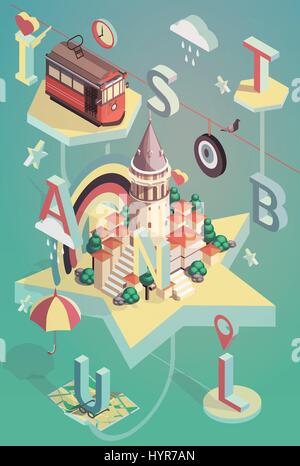 3d isometric vector illustration istanbul poster Stock Vector