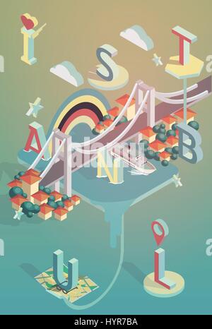 3d isometric vector illustration istanbul poster Stock Vector