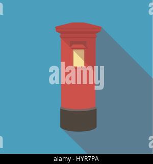 Vector illustration long shadow flat icon of london red post box Stock Vector