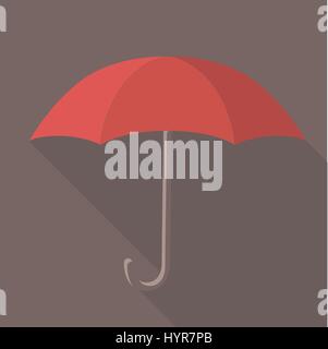 Vector illustration long shadow flat icon of red umbrella Stock Vector