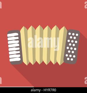 Vector illustration long shadow flat icon of accordeon Stock Vector