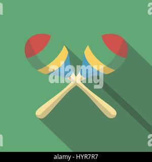 Vector illustration long shadow flat icon of maracas instrument Stock Vector