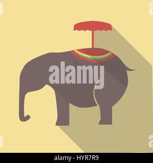 Vector illustration long shadow flat icon of decorated indian elephant Stock Vector