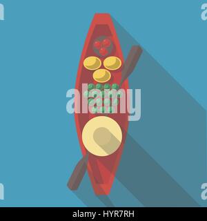 Vector illustration long shadow flat icon of thai food seller in a boat on the river Stock Vector